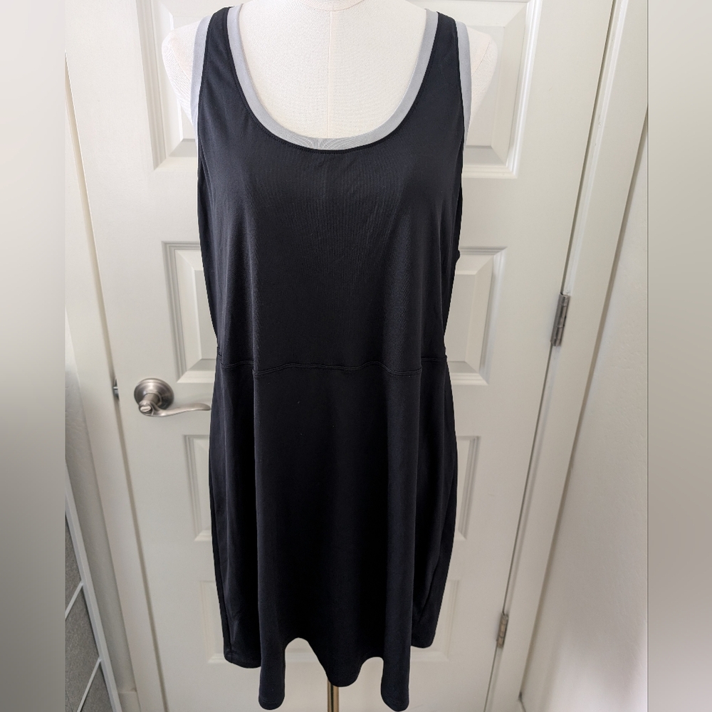 YEAR OF OURS Exercise Tank Dress Black with Gray Trim Back Cut Out Plus Size 2X